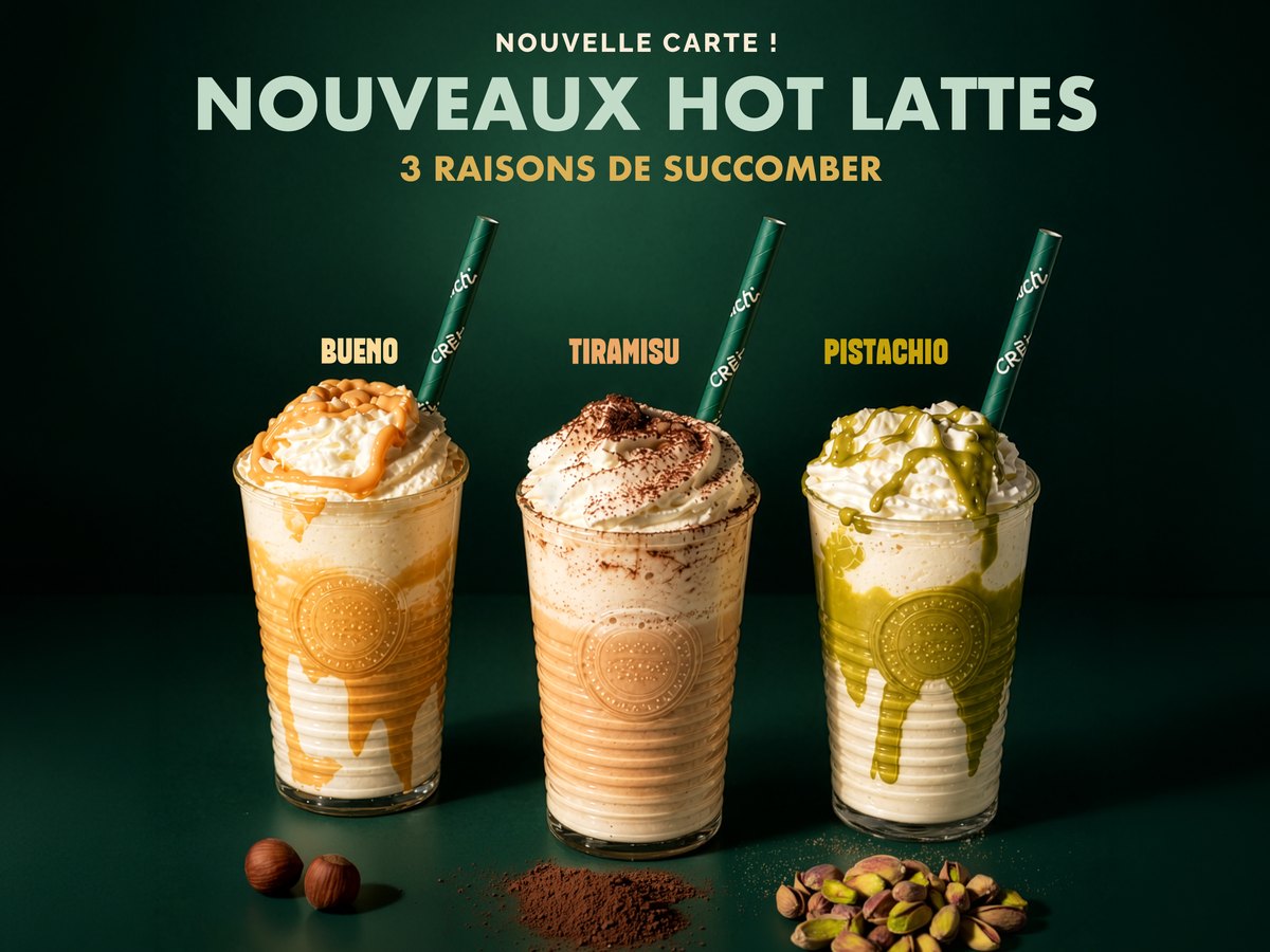 Nouvelle carte : nouveaux hot lattes Bueno, Tiramisu et Pistachio